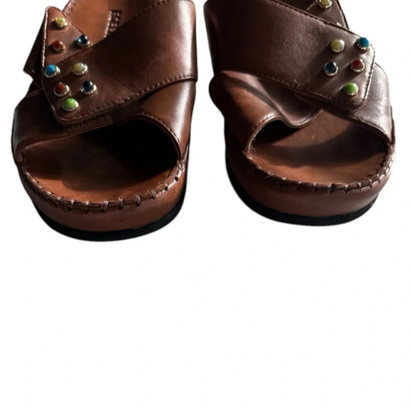 Robert Zur Sandals Woven Brown Leather Slide Sandals Size 9 - Picture 3 of 9